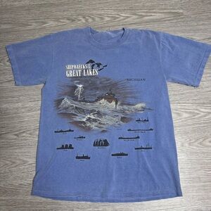 Vintage 90s Great Lakes Shipwrecks Graphic T Shirt Black Mens Sz Large Two Sided